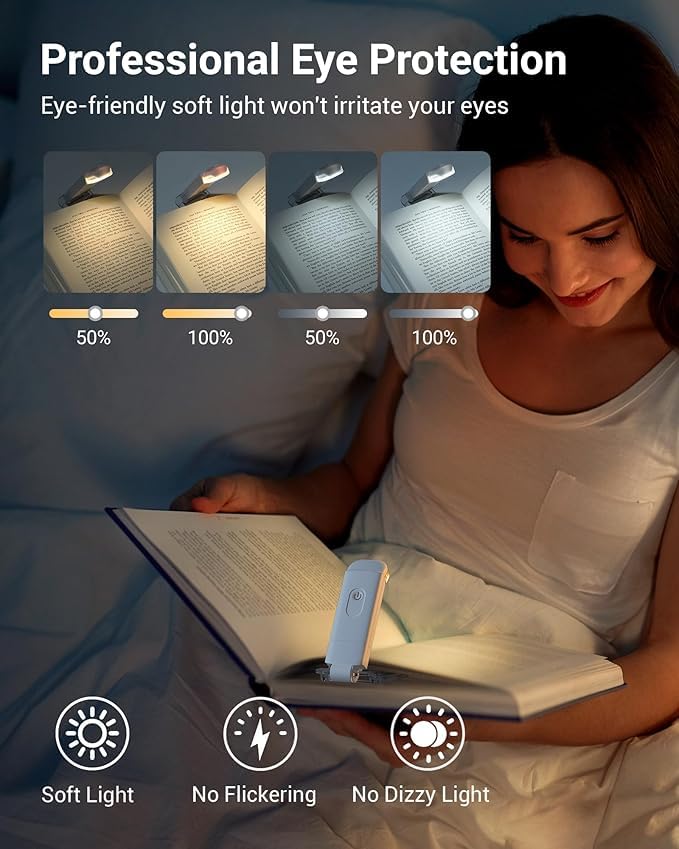 XERGY Plastic USB Rechargeable Book Light For Reading In Bed With Brightness Adjustable For Eye-Protection, Lightweight LED Clip On Book Lights For Book Lovers, 4X4X10 Cm,White - Image 3