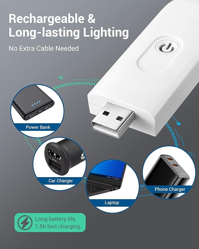 XERGY Plastic USB Rechargeable Book Light For Reading In Bed With Brightness Adjustable For Eye-Protection, Lightweight LED Clip On Book Lights For Book Lovers, 4X4X10 Cm,White - Image 2