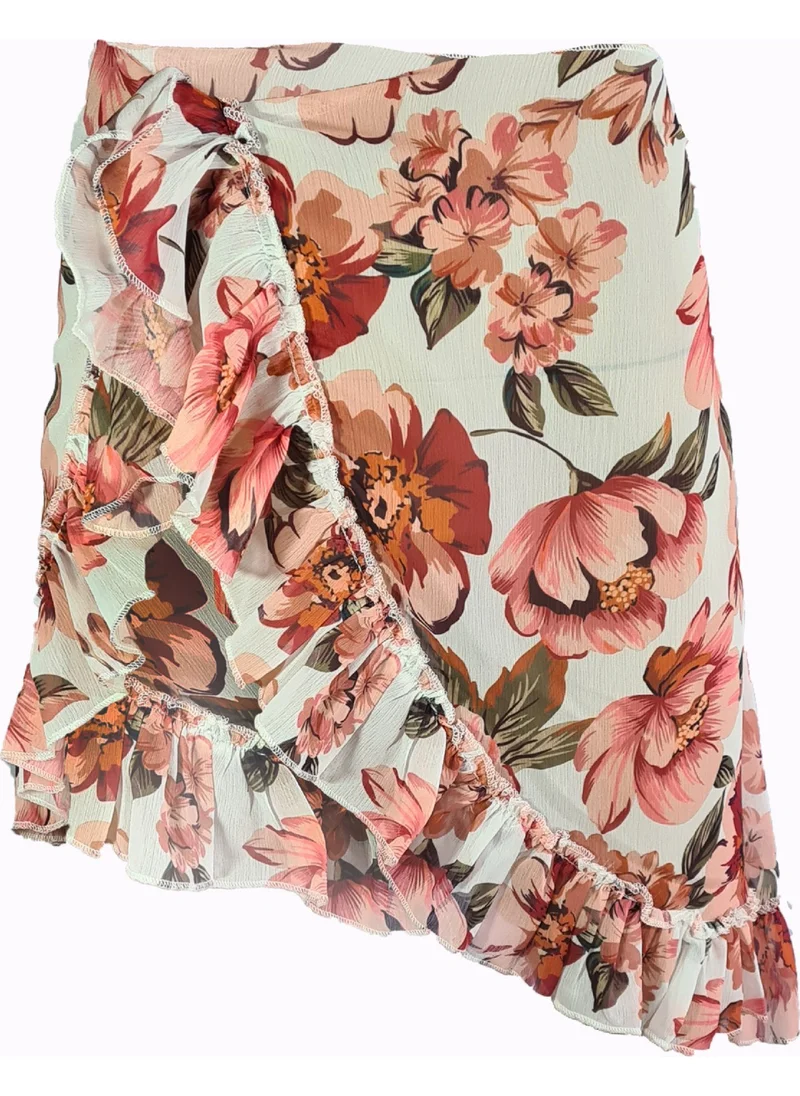 Bolder Frida Red Flower Pattern Short Ruffle Pareo
