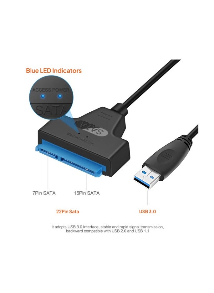 NTECH USB to SATA Adapter, Hard Drive Adapter Cable, SATA to 3.0 Adapter Cable For 2.5/3.5 inch SSD & HDD Single USB - Black (SM-DSTIII) - Image 2
