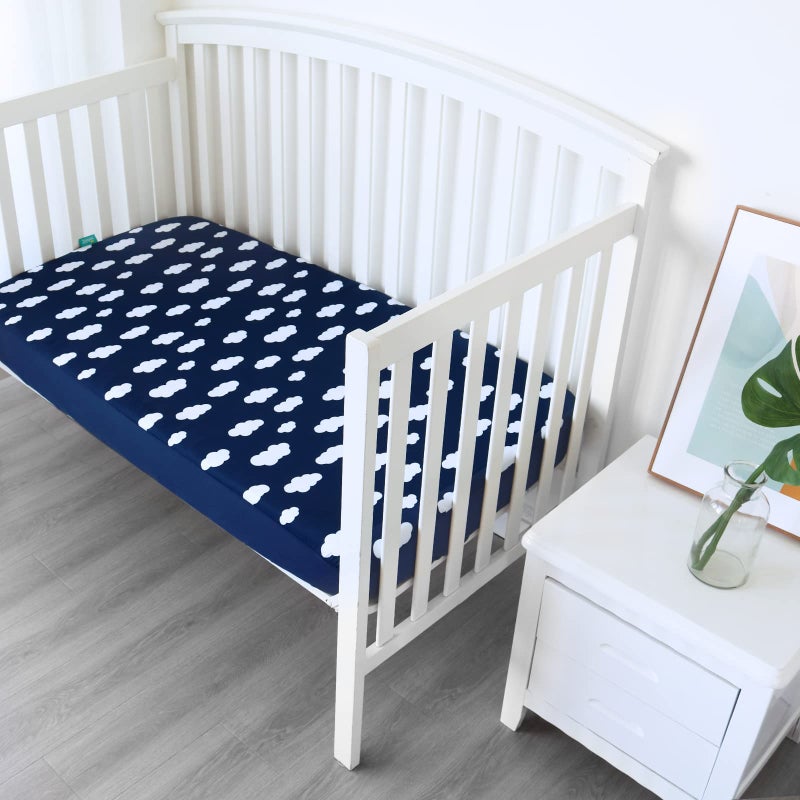 Biloban Crib Sheets for Boys and Girls Fitted 4 Pack - Breathable, Soft Microfiber Baby Sheets in Grey, Navy and White - Image 2