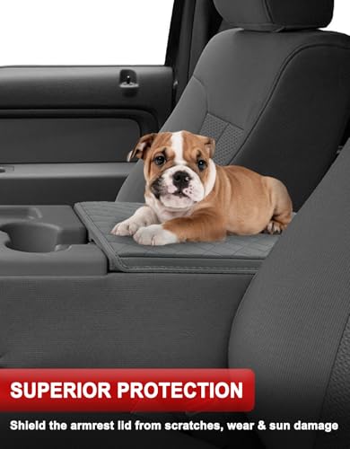 KBH Center Console Armrest Cover for 2011 2012 2013 2014 Ford F150, Truck Accessories, Middle Console Arm Rest Lid Protector, PU Leather, Anti-Scratch, Dark Gray (Fits Jump Seat Console Only) - Image 3
