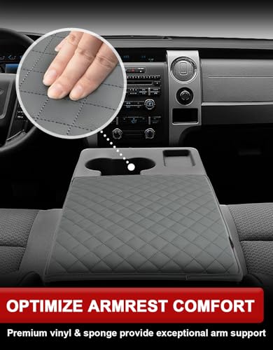 KBH Center Console Armrest Cover for 2011 2012 2013 2014 Ford F150, Truck Accessories, Middle Console Arm Rest Lid Protector, PU Leather, Anti-Scratch, Dark Gray (Fits Jump Seat Console Only) - Image 4