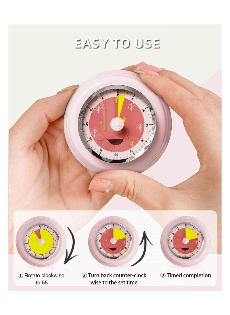 SYOSI - Kitchen Timer, Reminder Timer 360 Degree Rotating Mechanical Timer, Visual Timer, Back Countdown Kitchen Timer, Fridge Magnetic, Cooking, Learning, Creative Alarm Clock, Precision Timer (Pink Bird) - Image 1