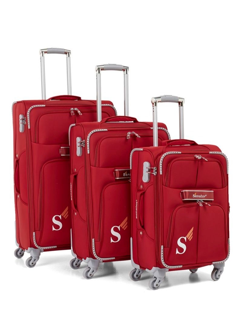 SENATOR Soft Shell Trolley Luggage Set of 3 Pcs For Unisex Ultra Lightweight Expandable Suitcase With 4 Wheels LL003 Red - Image 1