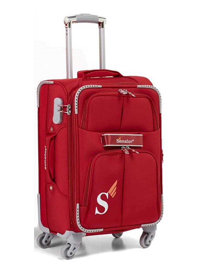 SENATOR Soft Shell Trolley Luggage Set of 3 Pcs For Unisex Ultra Lightweight Expandable Suitcase With 4 Wheels LL003 Red - Image 2