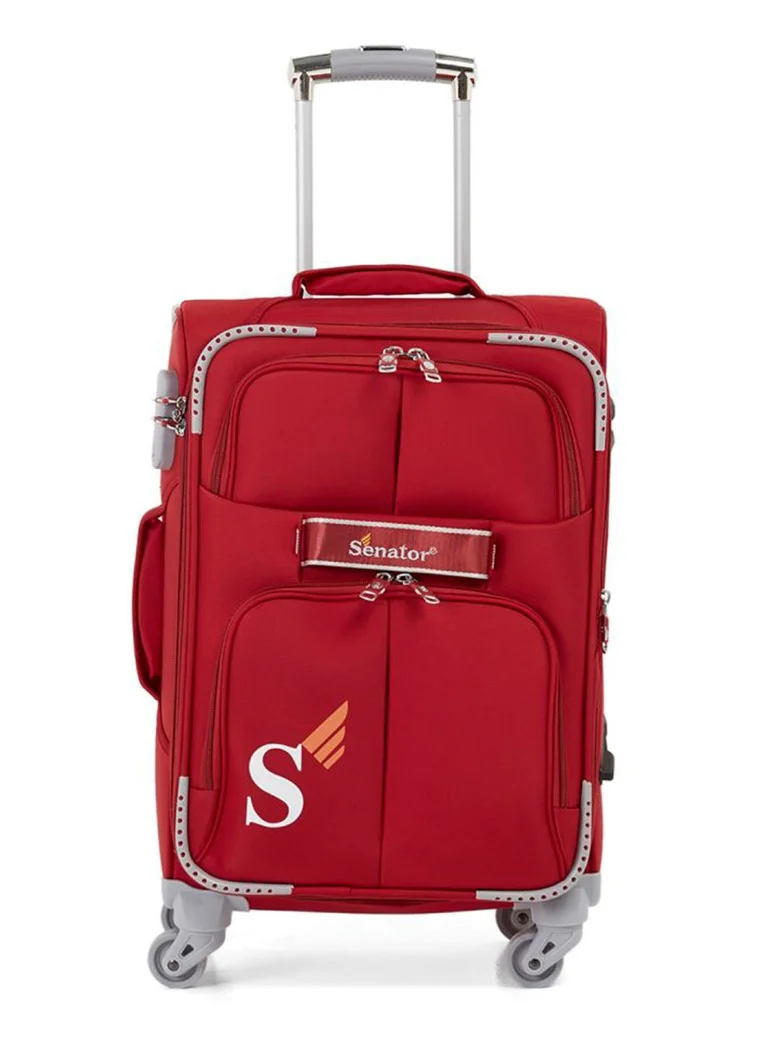 SENATOR Soft Shell Trolley Luggage Set of 3 Pcs For Unisex Ultra Lightweight Expandable Suitcase With 4 Wheels LL003 Red
