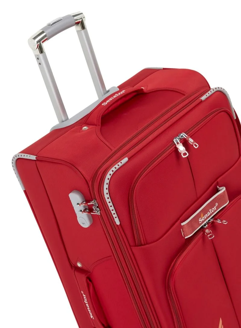 SENATOR Soft Shell Trolley Luggage Set of 3 Pcs For Unisex Ultra Lightweight Expandable Suitcase With 4 Wheels LL003 Red