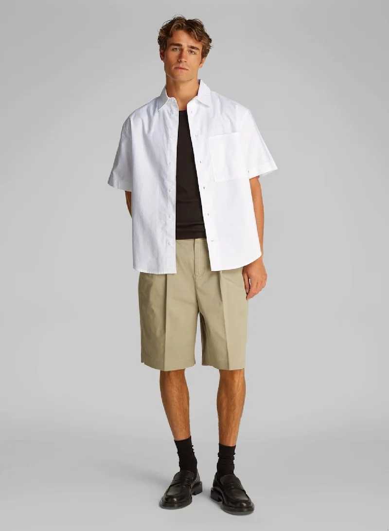 Calvin Klein Jeans Bright White Short Sleeve Oxford Shirt for Men | Best Price UAE