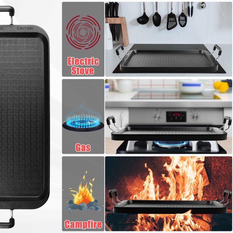 Vayepro Stove Top Flat Griddle, 17 Inch 2 Burner Griddle Pan for Stove Top Grill, Aluminum Pancake pan, Non-Stick Charcoal Grill For Outdoor/Camping - Image 2
