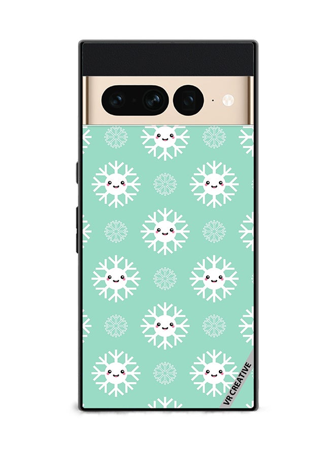 VR CREATIVE Protective Case Cover For Google Pixel 7 Pro Cute And Happy Snowflakes Characters Design Multicolour