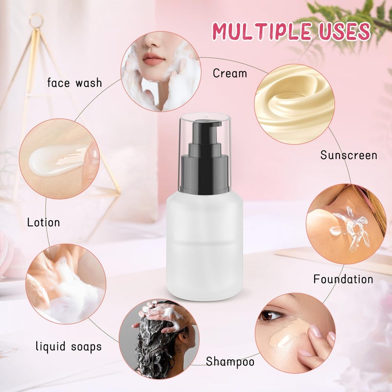 Wresty 6 Pcs Empty Glass Pump Bottles Refillable Cream Lotion Bottles Travel Sample Bottle Cosmetic Dispenser Bottle Containers For Lotion Cream Emulsion Essence (White, 60ml/2oz) - Image 5