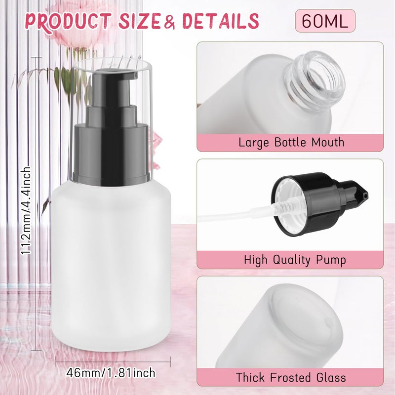 Wresty 6 Pcs Empty Glass Pump Bottles Refillable Cream Lotion Bottles Travel Sample Bottle Cosmetic Dispenser Bottle Containers For Lotion Cream Emulsion Essence (White, 60ml/2oz) - Image 2
