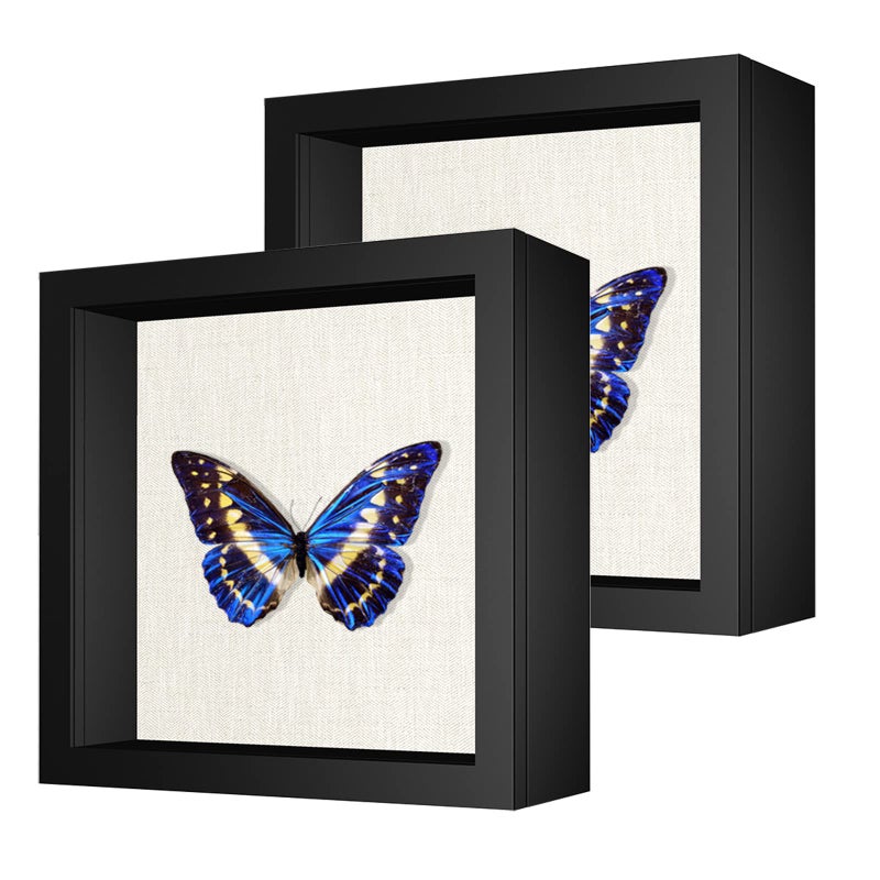 Califortree 2 Packs 8x8 Shadow Box Frame with Linen Back  Sturdy Rustic Memory Display Case of Flower Pictures Medals and More Black 