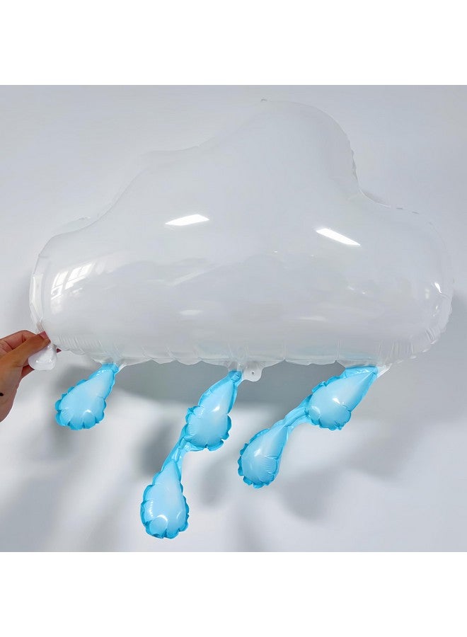 CYMYLAR 3 PCS Rain Cloud Balloons Blue Raindrop/Weather Balloon Baby Shower Themed Party Supplies/3D Cloud Decorations Hanging Raindrop/April Rainbow Spring Shower Party/Nursery Storm Weather Birthday Party  - Image 3