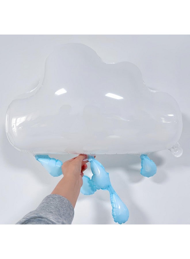 CYMYLAR 3 PCS Rain Cloud Balloons Blue Raindrop/Weather Balloon Baby Shower Themed Party Supplies/3D Cloud Decorations Hanging Raindrop/April Rainbow Spring Shower Party/Nursery Storm Weather Birthday Party  - Image 4
