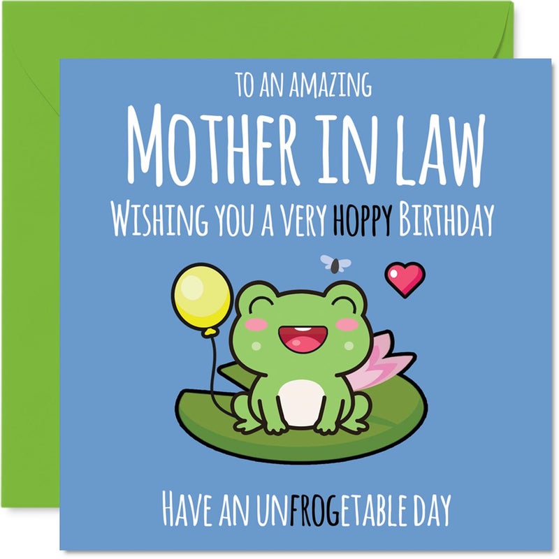 Stuff4 Mother in Law Birthday Card - Cute Frog - Happy Birthday Card for Mother in Law from Son Daughter  5.7 Inch Mothers Day Greeting Cards - Image 1