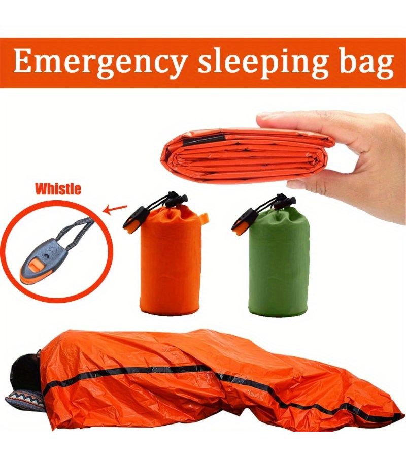 Green Portable Emergency Survival Sleeping Bag with Hot Pack First Aid Kit - Image 1