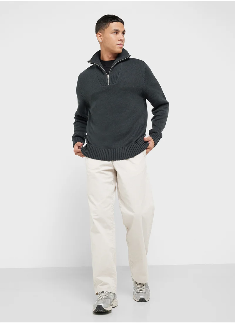 JACK & JONES Zip Neck Knitted Sweater