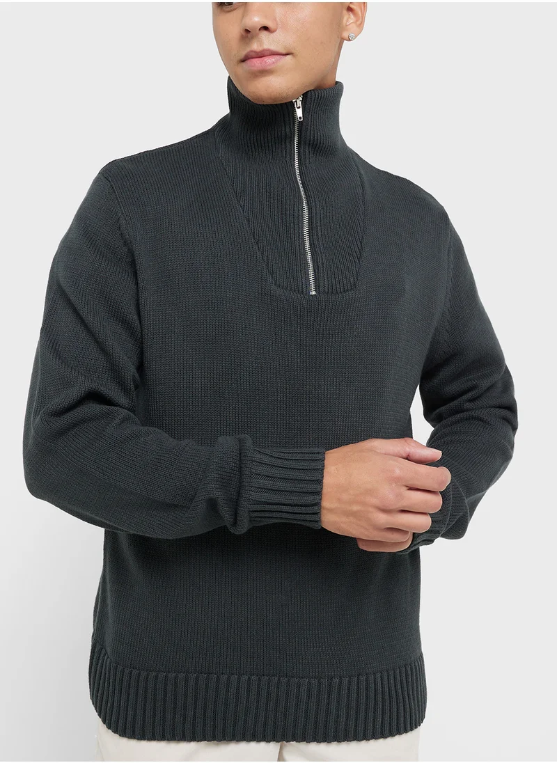 JACK & JONES Zip Neck Knitted Sweater