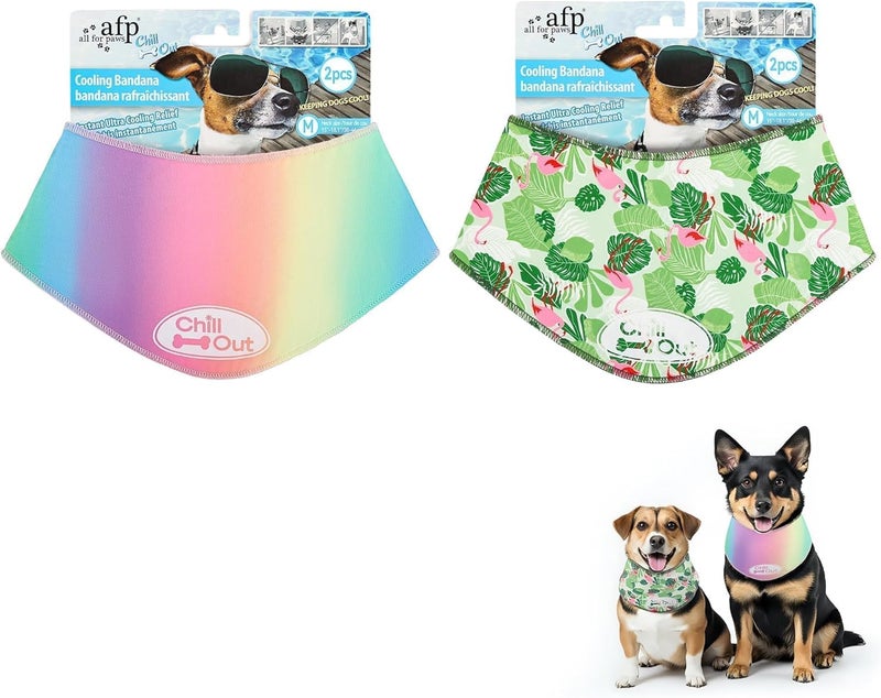 أوول فور بوز مجموعة "ALL FOR PAWS" المكونة من وشاحين تبريد للكلاب، طوق تبريد ولفافة رقبة للكلاب، أوشحة تبريد جليدية للكلاب متوسطة الحجم، طوق تبريد "بلو تشيل أوت" (مقاس M، محيط الرقبة 15-18.1 بوصة) - Image 1