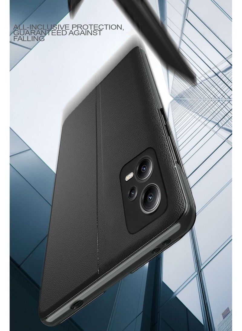 Wtech Smart Mirror Window Flip Phone Case Auto Sleep Wake Case Cover For Xiaomi Poco X5 5G 2023 Black - Image 2