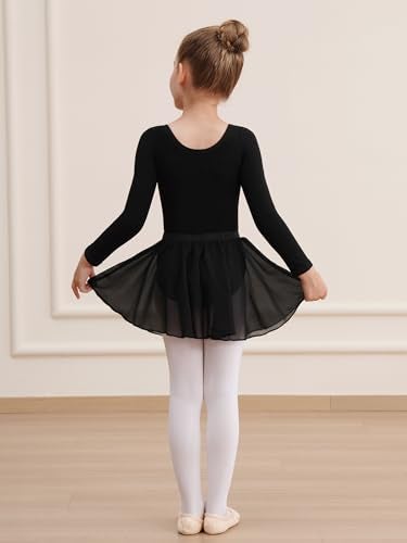 WEGETIT Long Sleeve Girls Leotard Gymnastics Leotards for Girls Ballet Dance Dresses with Skirt (Black,10-12 Years) - Image 4