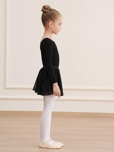 WEGETIT Long Sleeve Girls Leotard Gymnastics Leotards for Girls Ballet Dance Dresses with Skirt (Black,10-12 Years) - Image 5