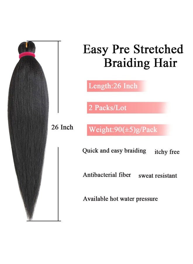 Leeven 2 Packs Black Braiding Hair 26 Inch Pre Streched Easy For Braiding Hair Yaki Texture Professional Braiding Hair Hot Water Setting Synthetic Hair Extension For Twist Braids (1B#) - Image 3