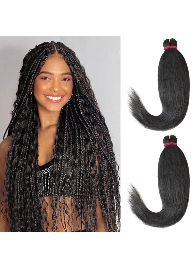 Leeven 2 Packs Black Braiding Hair 26 Inch Pre Streched Easy For Braiding Hair Yaki Texture Professional Braiding Hair Hot Water Setting Synthetic Hair Extension For Twist Braids (1B#) - Image 1