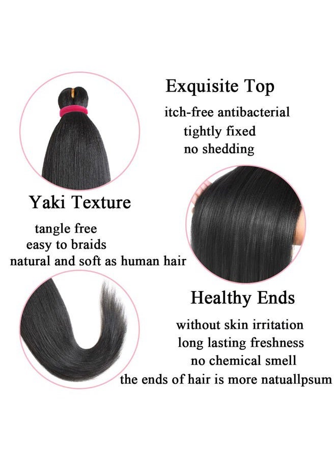 Leeven 2 Packs Black Braiding Hair 26 Inch Pre Streched Easy For Braiding Hair Yaki Texture Professional Braiding Hair Hot Water Setting Synthetic Hair Extension For Twist Braids (1B#) - Image 2