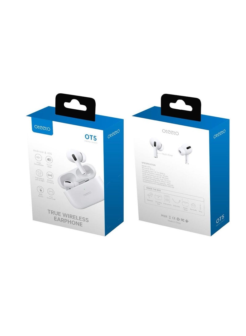OTEETO OT104 Bluetooth Earbuds, Bluetooth 5.3 In-Ear Wireless Earphones, Compatible with Android & iOS, 5-Hour Playtime, 300mAh Charging Case, Type A to Lightning USB Cable Included
