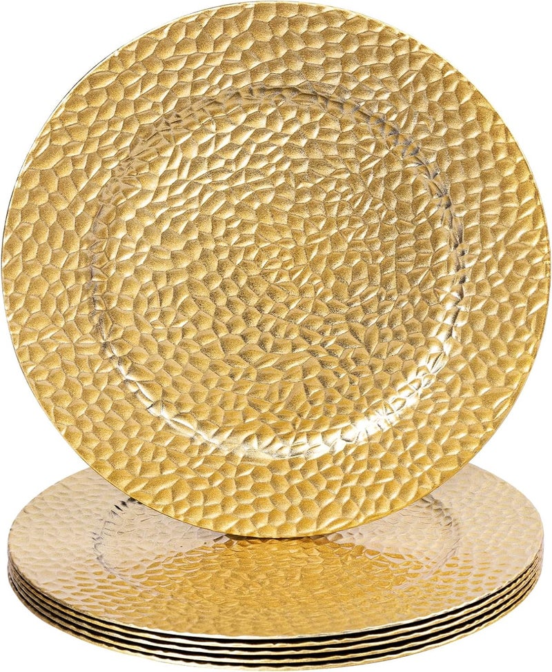 MAONAME 13 Gold Charger Plates Set of 6 Bubble Plastic Plate Chargers Decorative Chargers for Dinner Plates Round Charger for Wedding Party - Image 1