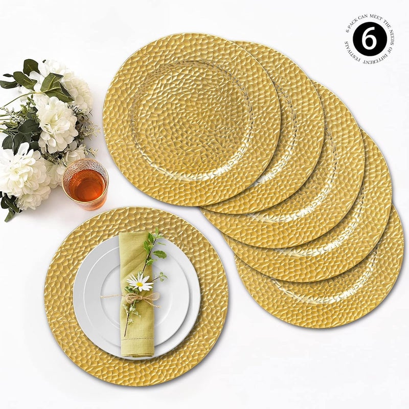 MAONAME 13 Gold Charger Plates Set of 6 Bubble Plastic Plate Chargers Decorative Chargers for Dinner Plates Round Charger for Wedding Party - Image 4