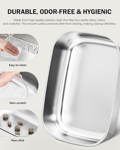 DOWANQO Stainless Steel Sifting Litter Box with Lid, Metal Litter Pan with Scoop for Big Cats Multi Cat, Extra Large Cats Litterbox Odor Control Easy Clean - Image 4