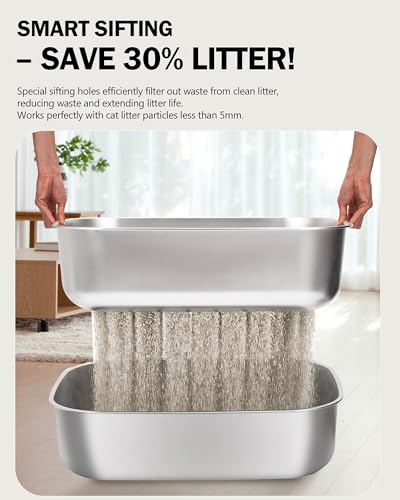 DOWANQO Stainless Steel Sifting Litter Box with Lid, Metal Litter Pan with Scoop for Big Cats Multi Cat, Extra Large Cats Litterbox Odor Control Easy Clean - Image 3