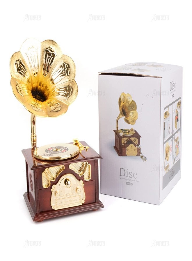 AUEAR, Classical Gramophone Music Box Clockwork Brown for Home Table Desk Decorations - Image 3