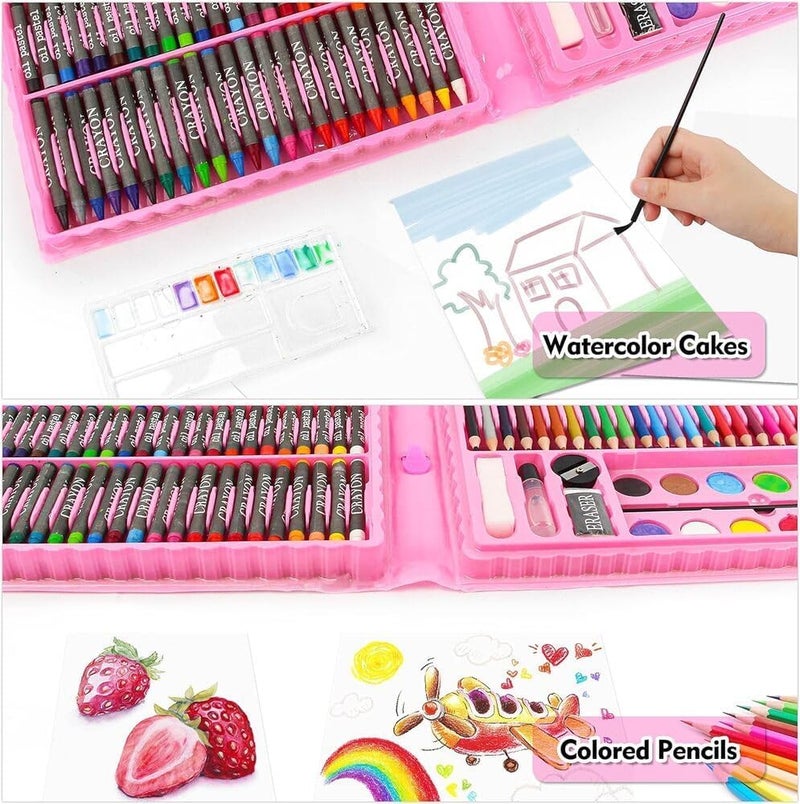 Parssufy 168 Pieces Art Set for Kids with Case, Art and Craft Supplies Kit for Drawing and Painting, Color Set with Markers, Water Colors, Brush, Color Pencils, Crayons (168 pcs Pink) - Image 5