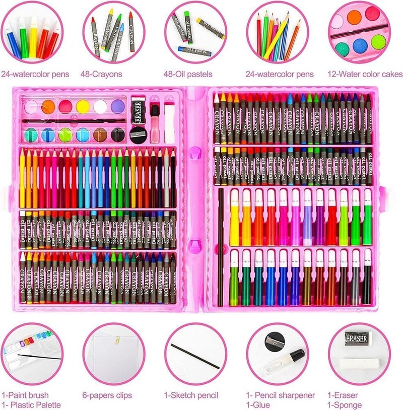 Parssufy 168 Pieces Art Set for Kids with Case, Art and Craft Supplies Kit for Drawing and Painting, Color Set with Markers, Water Colors, Brush, Color Pencils, Crayons (168 pcs Pink) - Image 2