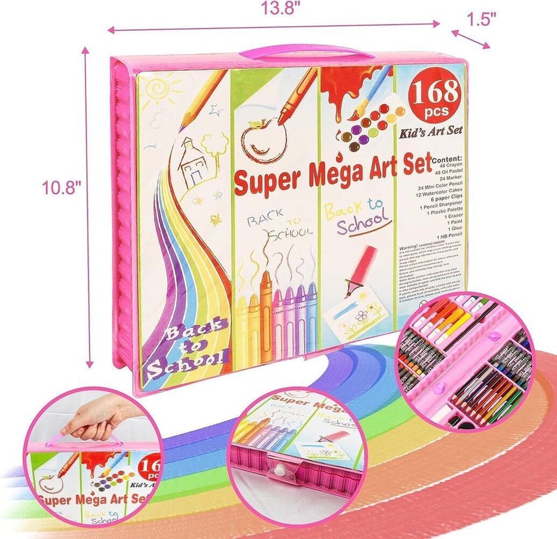 Parssufy 168 Pieces Art Set for Kids with Case, Art and Craft Supplies Kit for Drawing and Painting, Color Set with Markers, Water Colors, Brush, Color Pencils, Crayons (168 pcs Pink) - Image 3