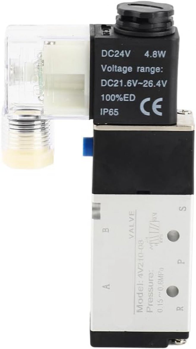 2 Position 5 Way Pneumatic Solenoid Valve Durable Aluminum Alloy Compact Design for Air Nitrogen Valve Fluid Control with Manifold Compatibility (4V210-08-DC24V) - Image 5