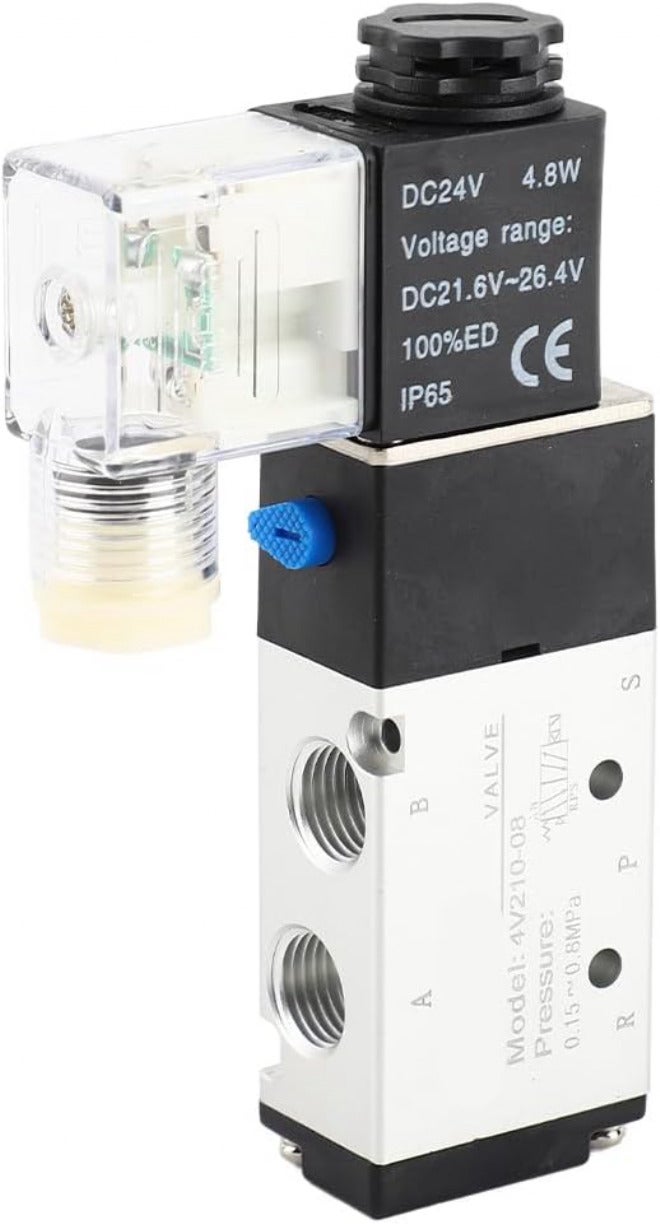 2 Position 5 Way Pneumatic Solenoid Valve Durable Aluminum Alloy Compact Design for Air Nitrogen Valve Fluid Control with Manifold Compatibility (4V210-08-DC24V) - Image 2