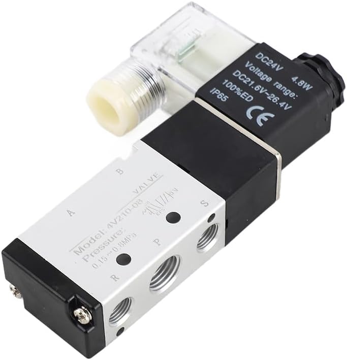 2 Position 5 Way Pneumatic Solenoid Valve Durable Aluminum Alloy Compact Design for Air Nitrogen Valve Fluid Control with Manifold Compatibility (4V210-08-DC24V) - Image 4