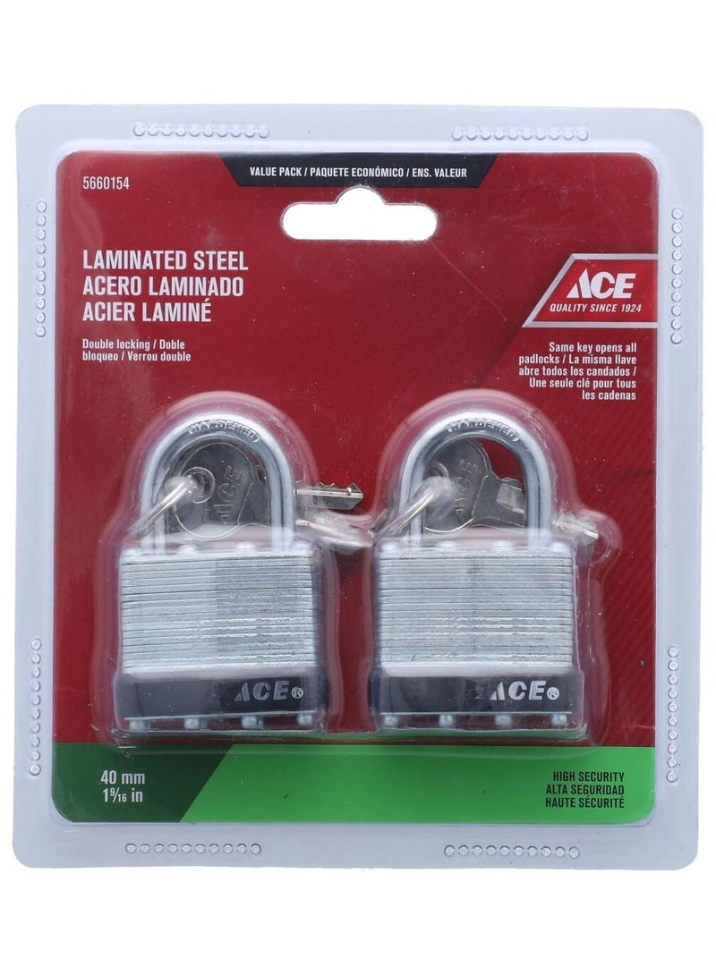 ACE Ace 2-Piece Laminated Steel Padlock Silver And Black 40mm
