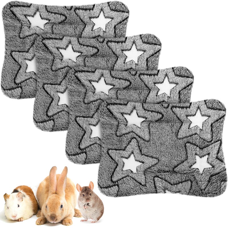 Haull 4 Pcs Waterproof Guinea Pig Bedding Guinea Pig Bed Plush Cage Liners Soft Rabbit Dog Cat Mat Reversible Cozy Winter Animal Pee Pad Hamster Bunny Mat Accessory(Gray Star,13 x 10 Inch) - Image 1