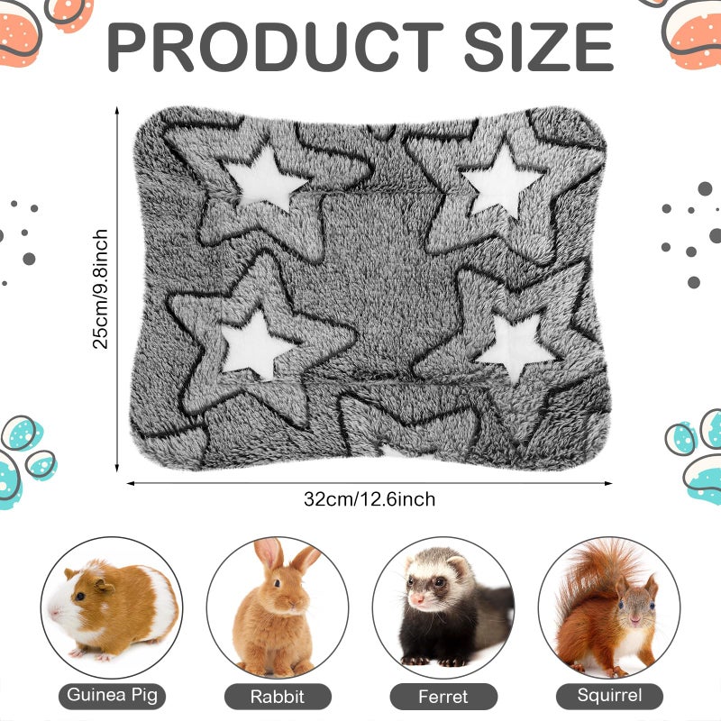 Haull 4 Pcs Waterproof Guinea Pig Bedding Guinea Pig Bed Plush Cage Liners Soft Rabbit Dog Cat Mat Reversible Cozy Winter Animal Pee Pad Hamster Bunny Mat Accessory(Gray Star,13 x 10 Inch) - Image 2