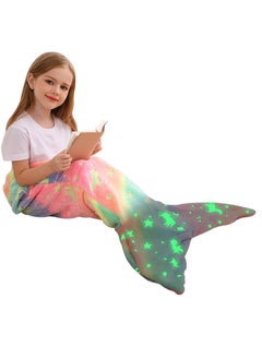 KASTWAVE Kids Mermaid Tail Blanket, Mermaid Tail Blankets Glow in The Dark, Flannel Mermaid Blanket, Mermaid Tail Wearable Blanket, Luminous Unicorn Super Soft Tie Dye Girls Toys, Girls Toddlers Mermaid Toys  - Image 1