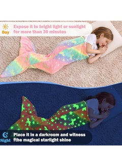 KASTWAVE Kids Mermaid Tail Blanket, Mermaid Tail Blankets Glow in The Dark, Flannel Mermaid Blanket, Mermaid Tail Wearable Blanket, Luminous Unicorn Super Soft Tie Dye Girls Toys, Girls Toddlers Mermaid Toys  - Image 3