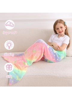 KASTWAVE Kids Mermaid Tail Blanket, Mermaid Tail Blankets Glow in The Dark, Flannel Mermaid Blanket, Mermaid Tail Wearable Blanket, Luminous Unicorn Super Soft Tie Dye Girls Toys, Girls Toddlers Mermaid Toys  - Image 5