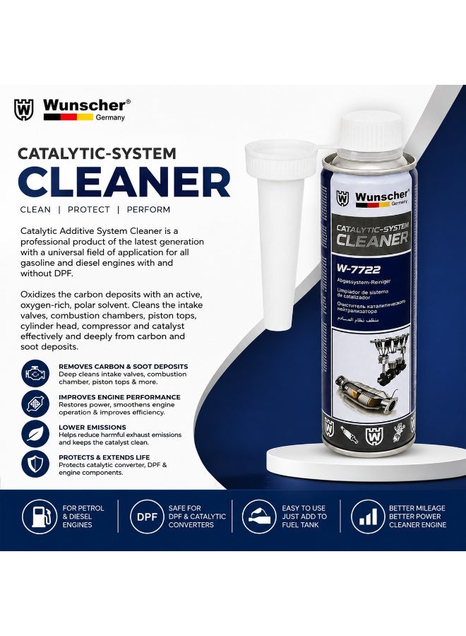 Wunscher Catalytic System Cleaner W-7722 300ML, Catalytic Converter & DPF Cleaner, Fuel System & Injection Cleaner for Petrol Diesel Engines, Carbon Deposit & Soot Remover, Exhaust System Treatment, Engine Care Additive - Image 3